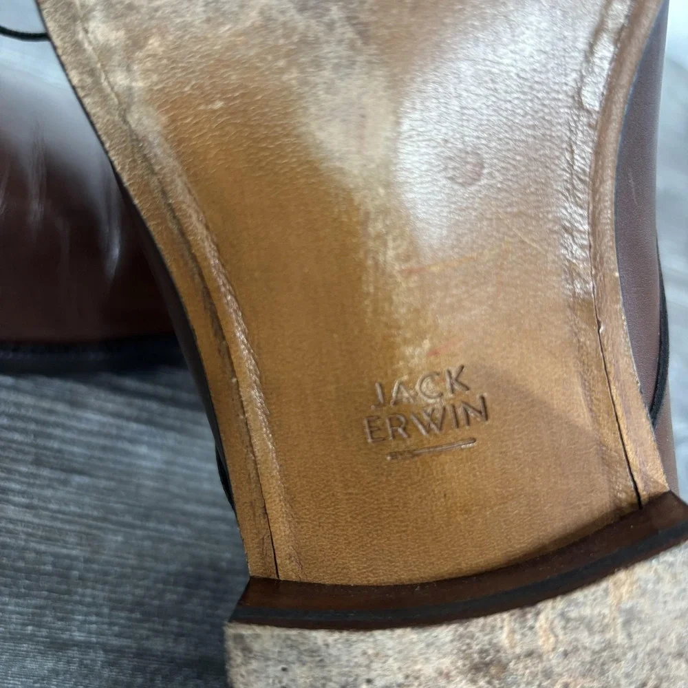 Jack Erwin Shoes Mens Size 8 Brown Leather Derby Dress Almond Toe Spain
